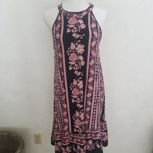 Loft floral pink black jersey dress. Size Medium.